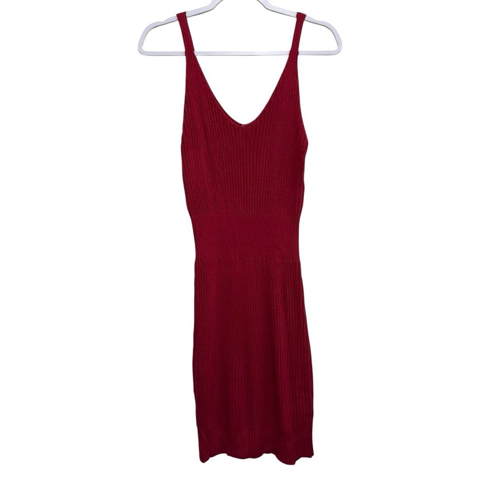 Red Ribbed Knit Bodycon Sweater Dress Sleeveless Large